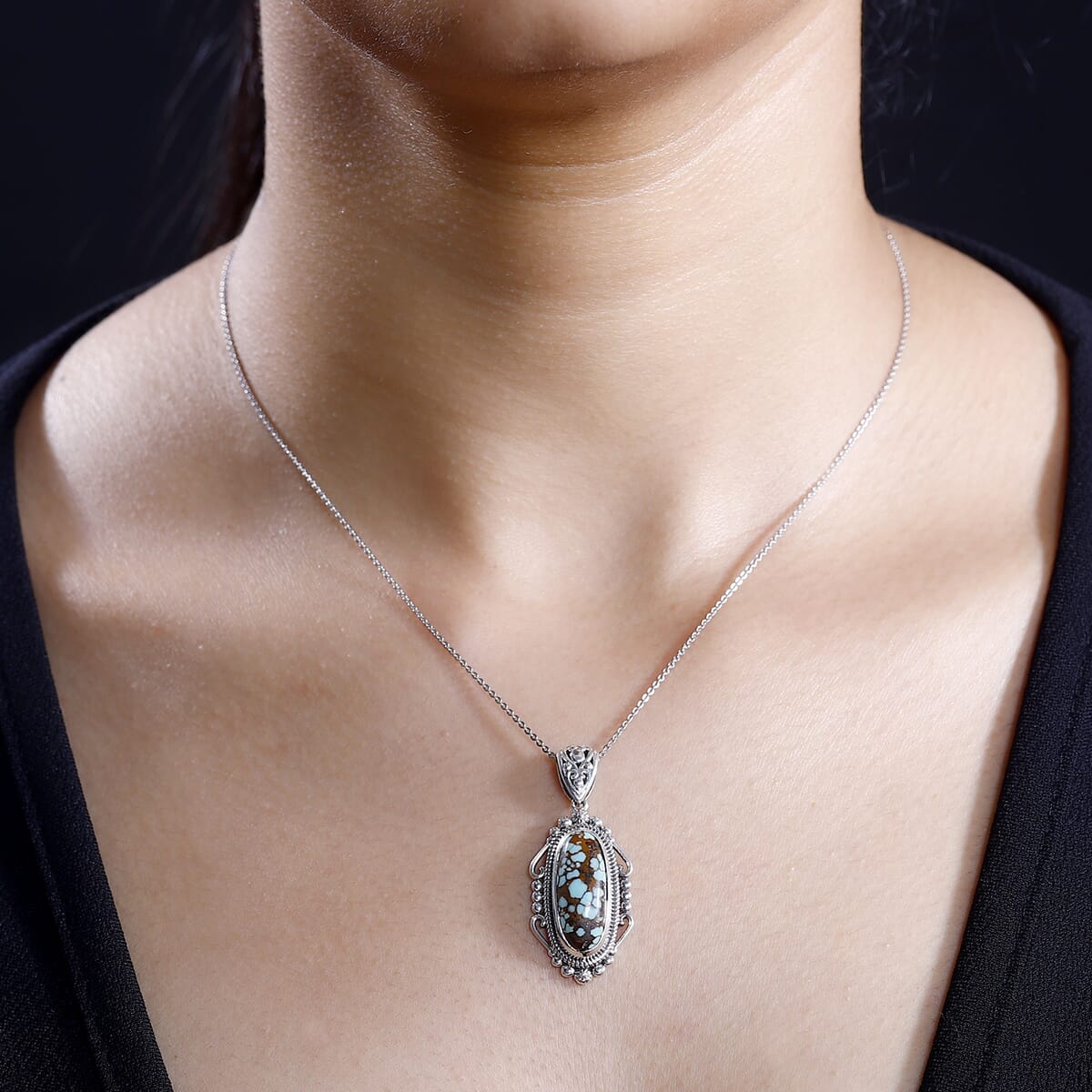 Artisan Crafted Blue Horizon Turquoise Solitaire Pendant without Chain in Sterling Silver 5.00 ctw image number 2