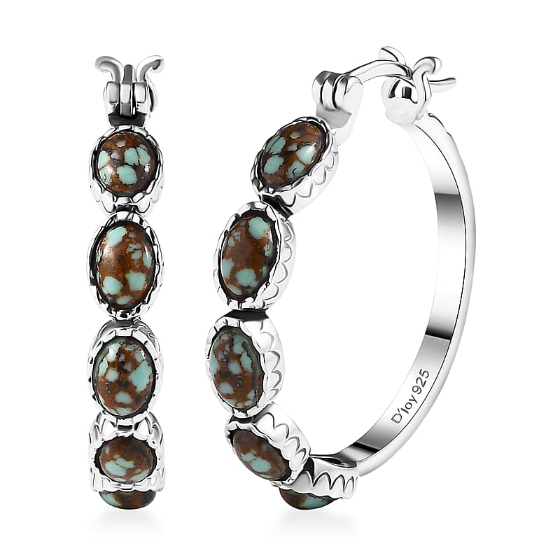 Artisan Crafted Premium Blue Horizon Turquoise 4.60 ctw Hoop Earrings in Sterling Silver