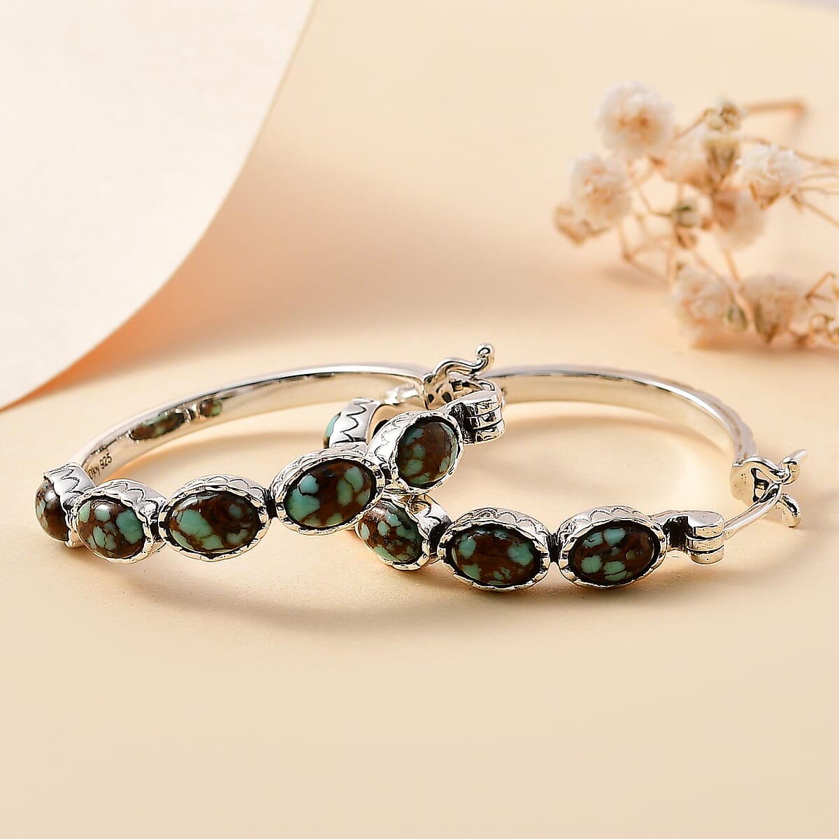 Artisan Crafted Premium Blue Horizon Turquoise 4.60 ctw Hoop Earrings in Sterling Silver image number 1