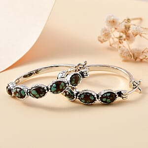 Artisan Crafted Premium Blue Horizon Turquoise 4.60 ctw Hoop Earrings in Sterling Silver