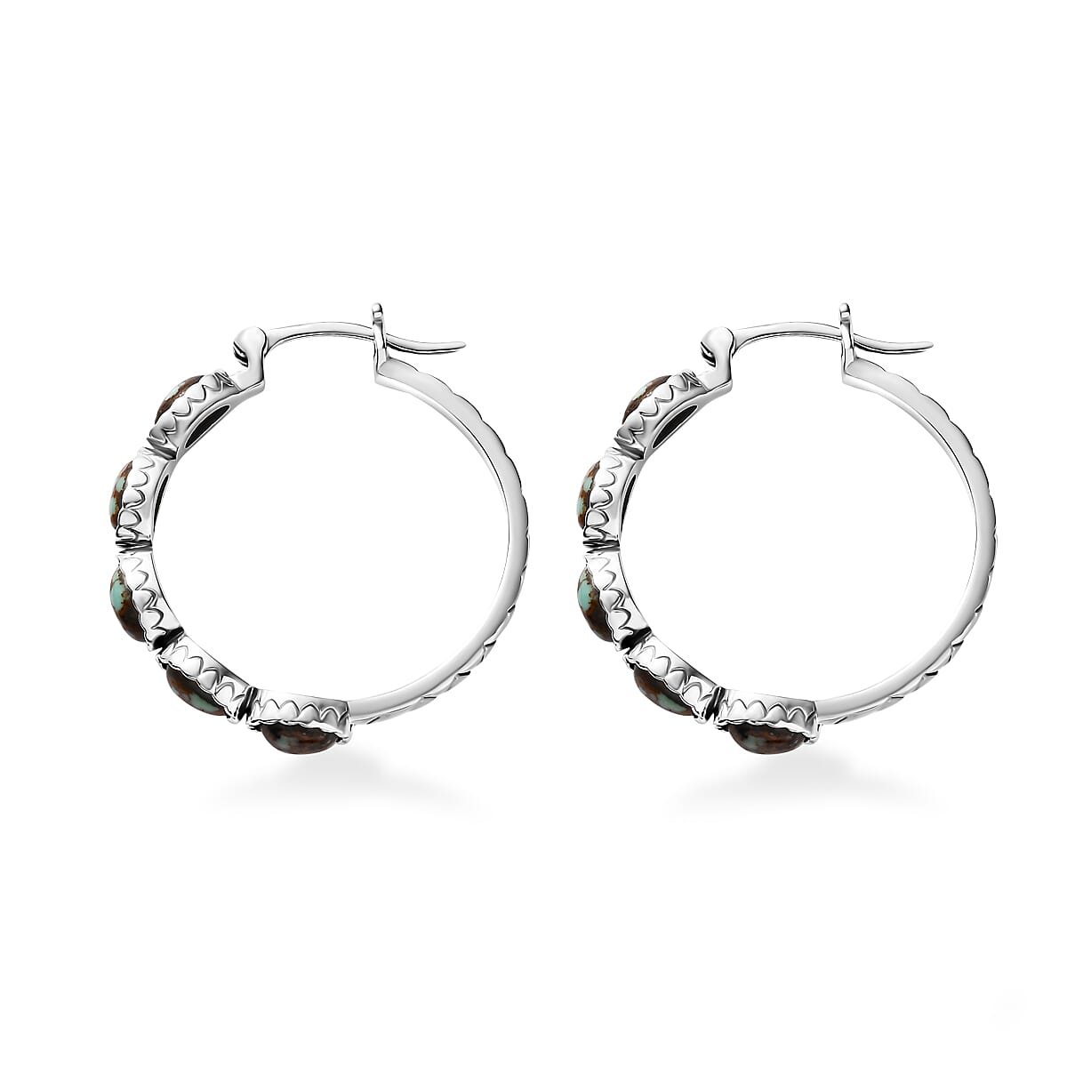 Artisan Crafted Premium Blue Horizon Turquoise 4.60 ctw Hoop Earrings in Sterling Silver image number 3