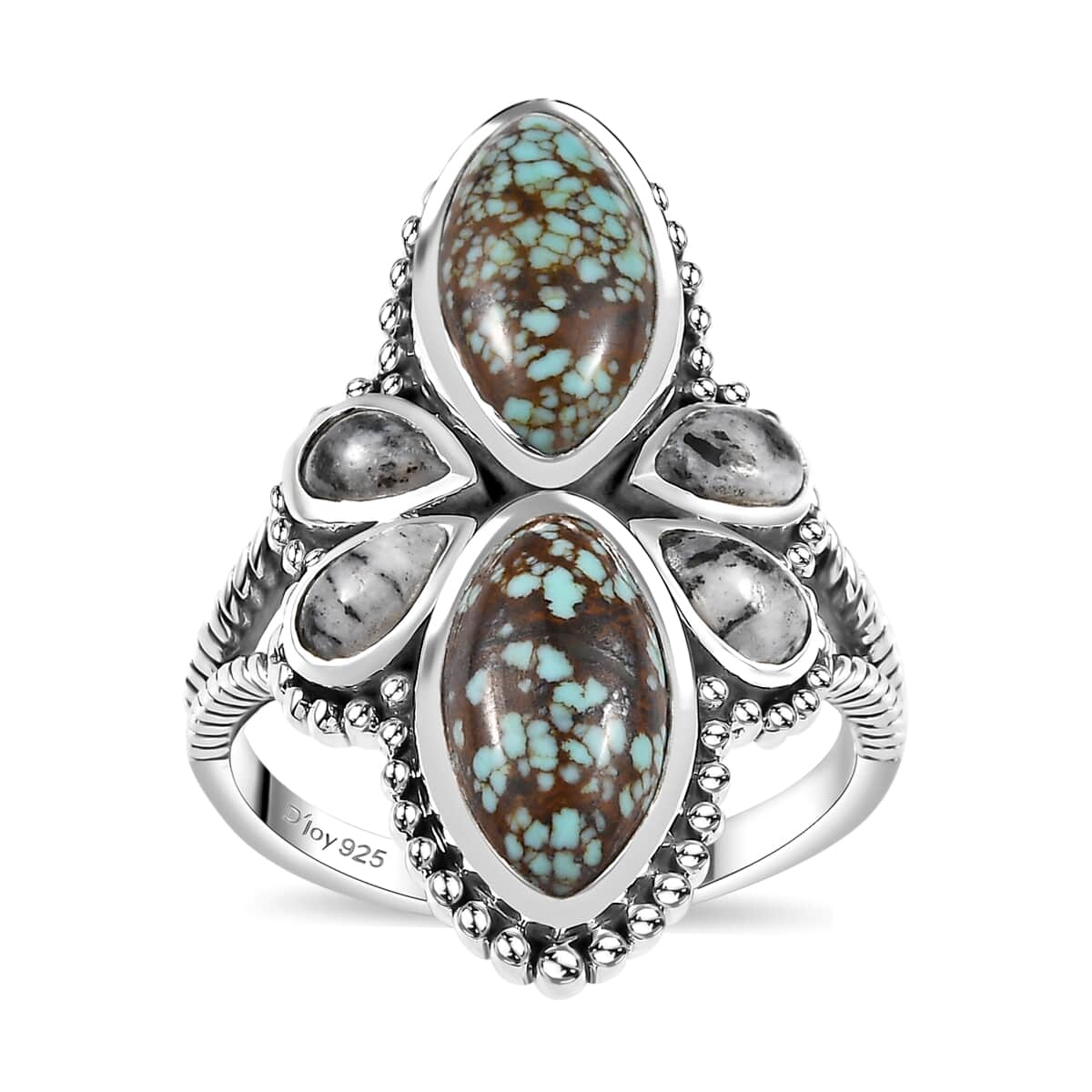 Artisan Crafted Blue Horizon Turquoise and White Buffalo 4.00 ctw Ring in Sterling Silver (Size 10.0) image number 0