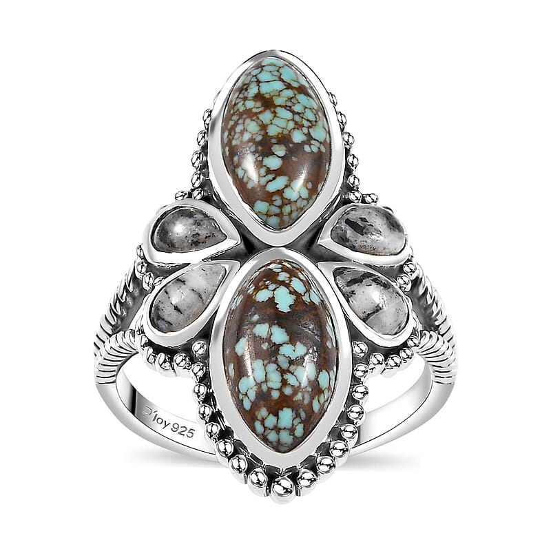 Artisan Crafted Blue Horizon Turquoise and White Buffalo 4.00 ctw Ring in Sterling Silver (Size 10.0)