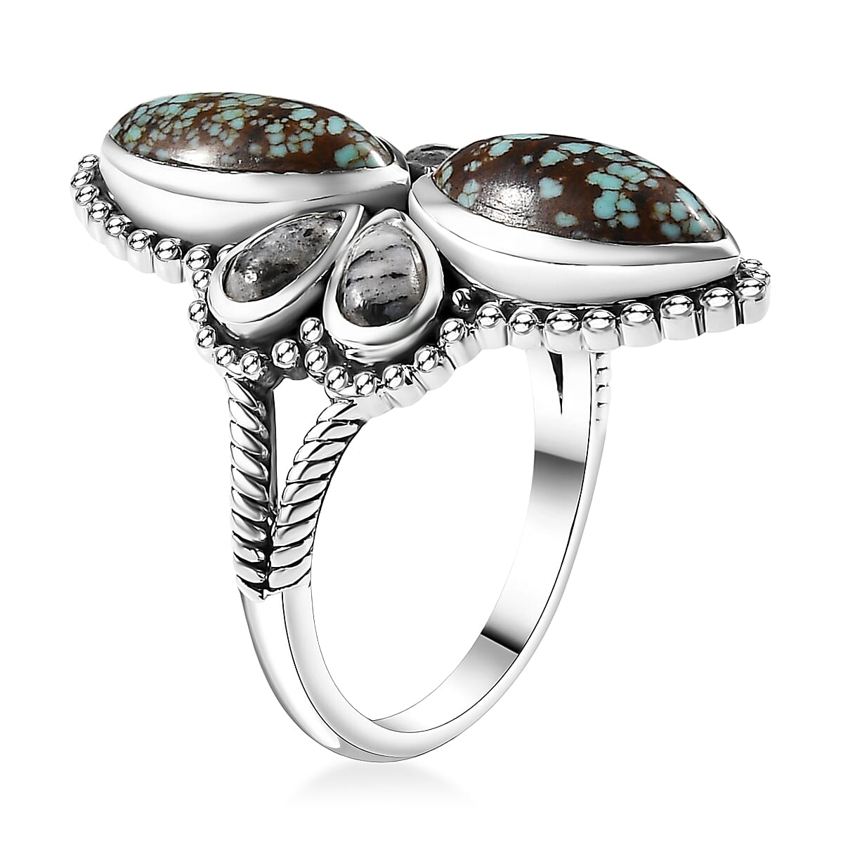 Artisan Crafted Blue Horizon Turquoise and White Buffalo 4.00 ctw Ring in Sterling Silver (Size 10.0)
