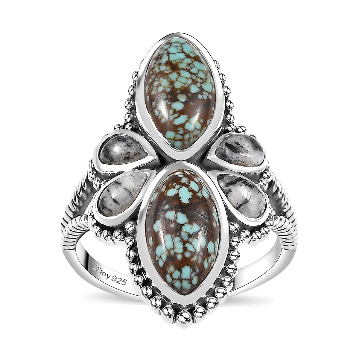 Artisan Crafted Blue Horizon Turquoise and White Buffalo 4.00 ctw Ring in Sterling Silver (Size 10.0)