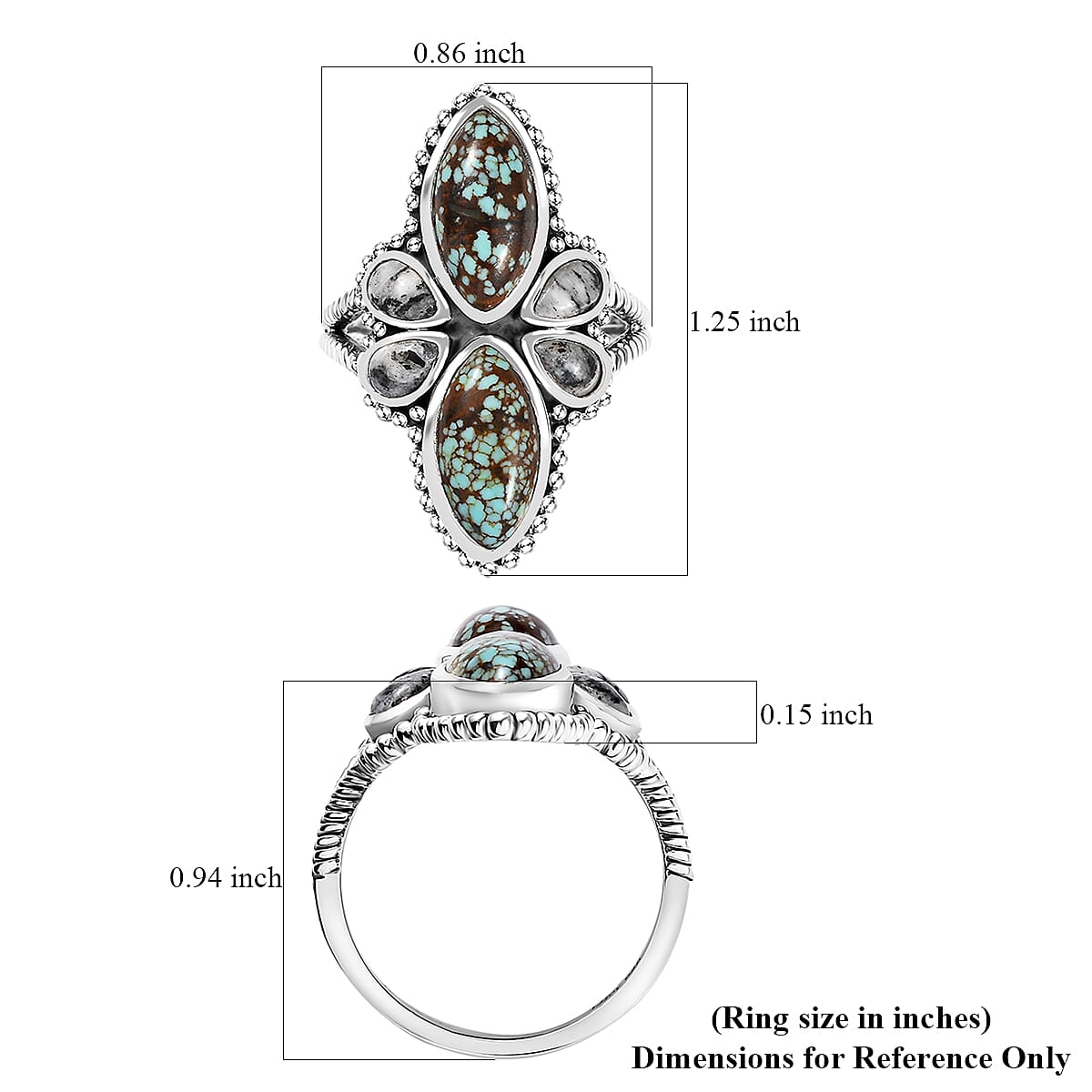 Artisan Crafted Blue Horizon Turquoise and White Buffalo 4.00 ctw Ring in Sterling Silver (Size 9.0) image number 4