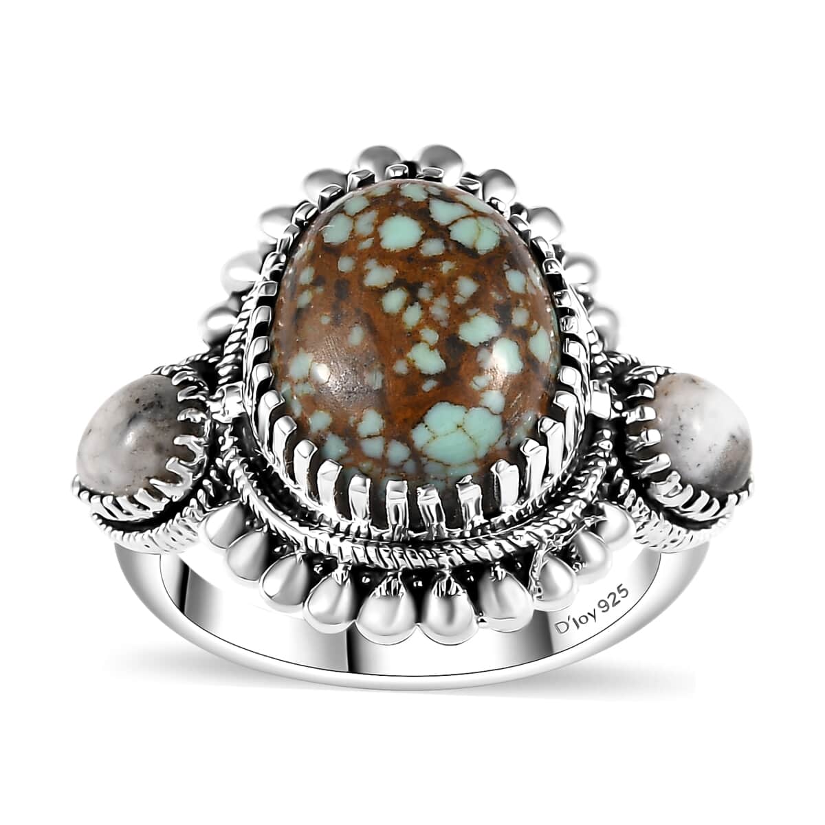 Artisan Crafted Blue Horizon Turquoise and White Buffalo 4.60 ctw Ring in Sterling Silver (Size 10.0) image number 0