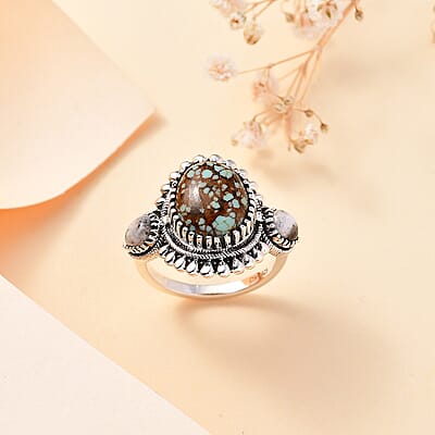 Artisan Crafted Blue Horizon Turquoise and White Buffalo 4.60 ctw Ring in Sterling Silver (Size 10.0)