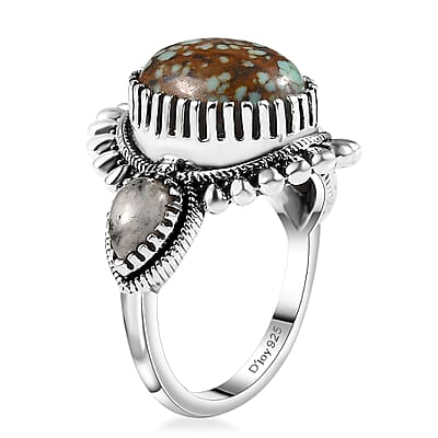 Artisan Crafted Blue Horizon Turquoise and White Buffalo 4.60 ctw Ring in Sterling Silver (Size 10.0)