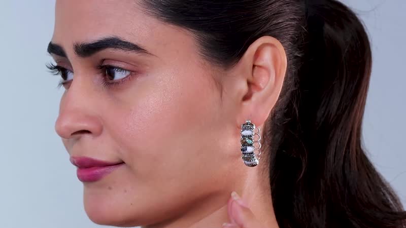 Artisan Crafted Blue Horizon Turquoise and White Buffalo 9.00 ctw Hoop Earrings in Black Oxidized Sterling Silver