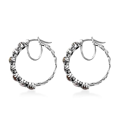 Artisan Crafted Blue Horizon Turquoise and White Buffalo 9.00 ctw Hoop Earrings in Black Oxidized Sterling Silver