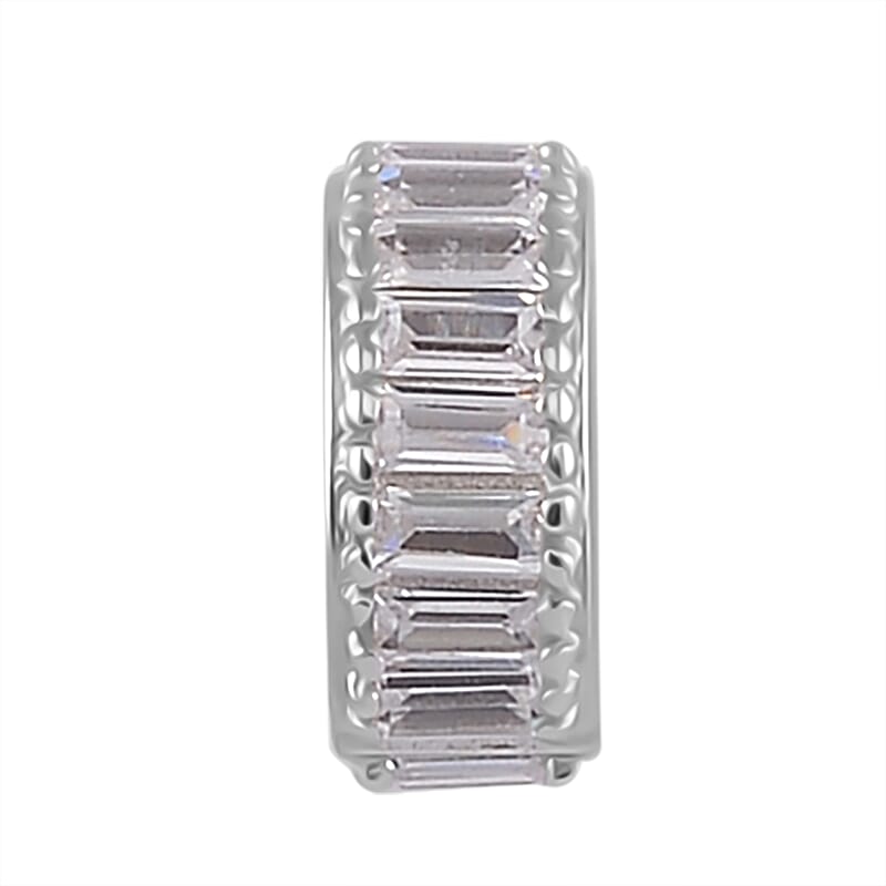 Simulated Diamond 0.35 ctw Lock Charm in Rhodium Over Sterling Silver