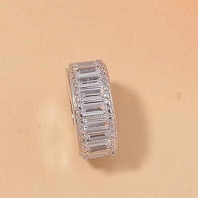 Simulated Diamond 0.35 ctw Lock Charm in Rhodium Over Sterling Silver