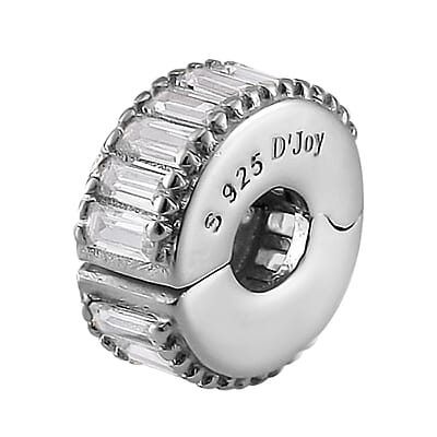 Simulated Diamond 0.35 ctw Lock Charm in Rhodium Over Sterling Silver