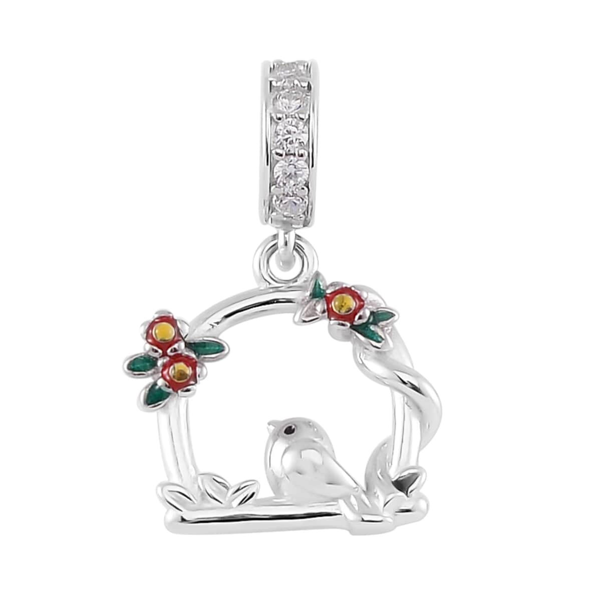 Simulated Diamond Home of The Bird Charm in Rhodium Over Sterling Silver 0.20 ctw image number 0