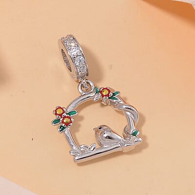 Simulated Diamond 0.20 ctw Home of The Bird Charm in Rhodium Over Sterling Silver