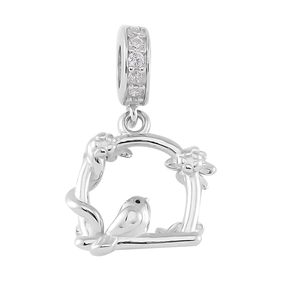 Simulated Diamond Home of The Bird Charm in Rhodium Over Sterling Silver 0.20 ctw image number 3