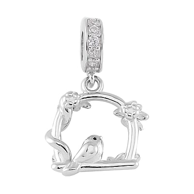 Simulated Diamond 0.20 ctw Home of The Bird Charm in Rhodium Over Sterling Silver