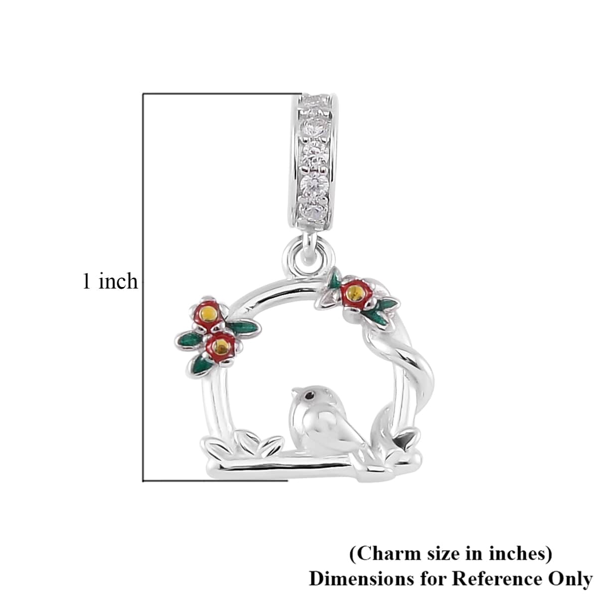 Simulated Diamond Home of The Bird Charm in Rhodium Over Sterling Silver 0.20 ctw image number 4