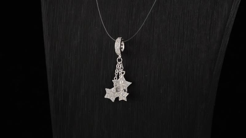 Simulated Diamond Three Stars Charm in Rhodium Over Sterling Silver 0.45 ctw