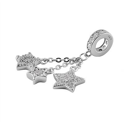 Simulated Diamond Three Stars Charm in Rhodium Over Sterling Silver