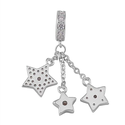 Simulated Diamond Three Stars Charm in Rhodium Over Sterling Silver