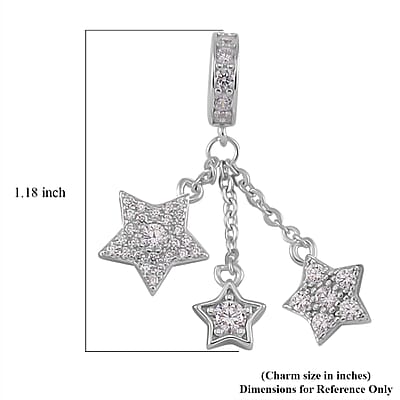 Simulated Diamond Three Stars Charm in Rhodium Over Sterling Silver
