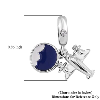 Simulated Diamond Airplane Travel Charm in Rhodium Over Sterling Silver
