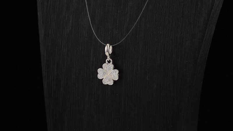 Simulated Diamond 0.25 ctw Four Leaf Flower Charm in Rhodium Over Sterling Silver