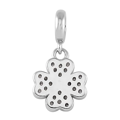 Simulated Diamond 0.25 ctw Four Leaf Flower Charm in Rhodium Over Sterling Silver