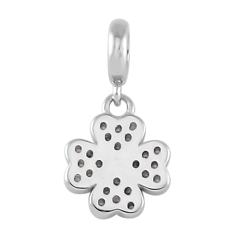 Simulated Diamond 0.25 ctw Four Leaf Flower Charm in Rhodium Over Sterling Silver