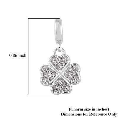 Simulated Diamond 0.25 ctw Four Leaf Flower Charm in Rhodium Over Sterling Silver