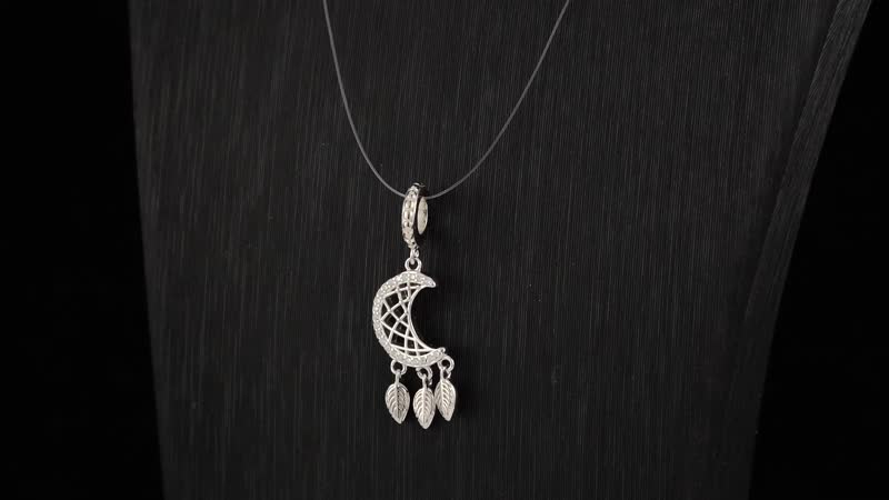Simulated Diamond Moon Dreamcatcher Charm in Rhodium Over Sterling Silver