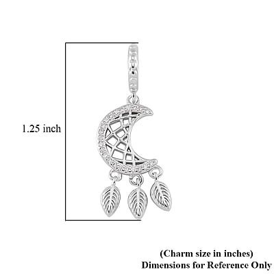 Simulated Diamond Moon Dreamcatcher Charm in Rhodium Over Sterling Silver