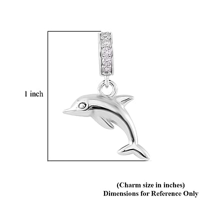 Simulated Diamond Dolphin Charm in Rhodium Over Sterling Silver