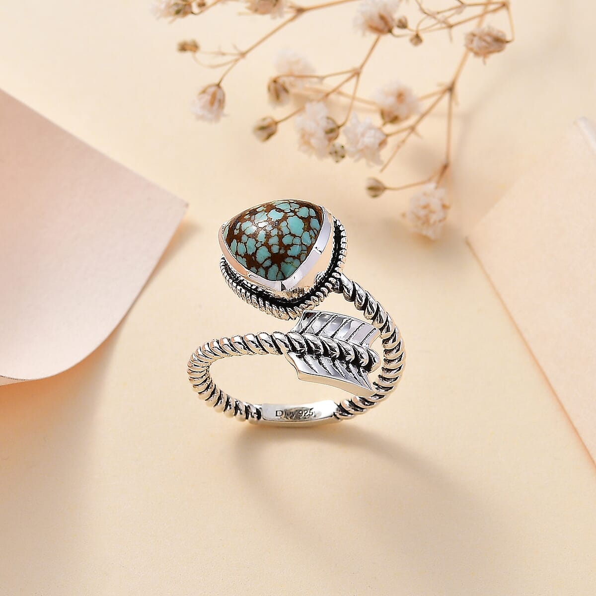 Artisan Crafted Blue Horizon Turquoise 3.00 ctw Bypass Ring in Sterling Silver image number 1