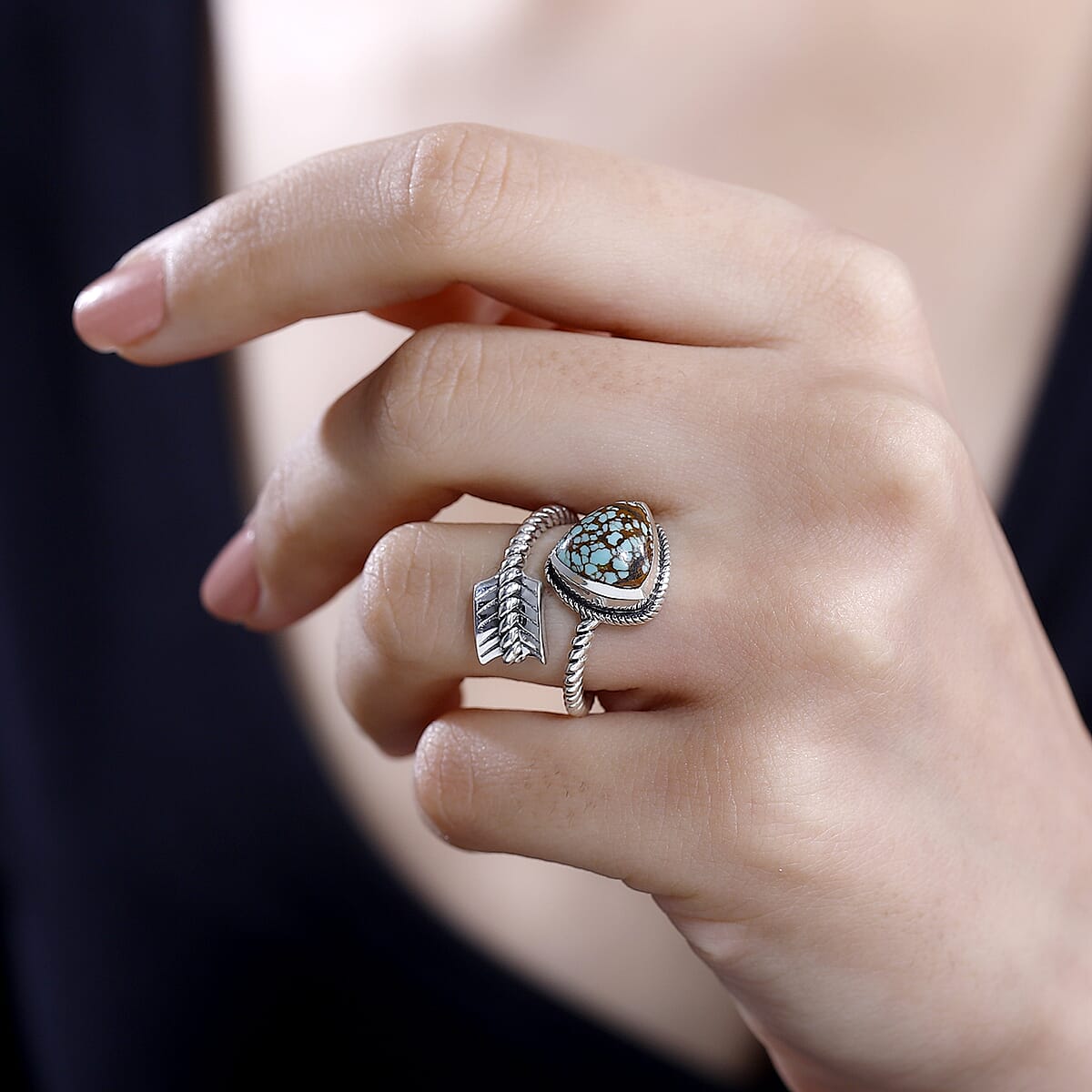 Artisan Crafted Blue Horizon Turquoise 3.00 ctw Bypass Ring in Sterling Silver image number 2
