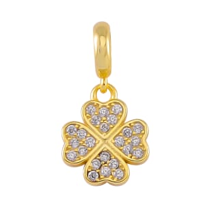 Simulated Diamond Four Leaf Flower Charm in 14K Yellow Gold Over Over Sterling Silver