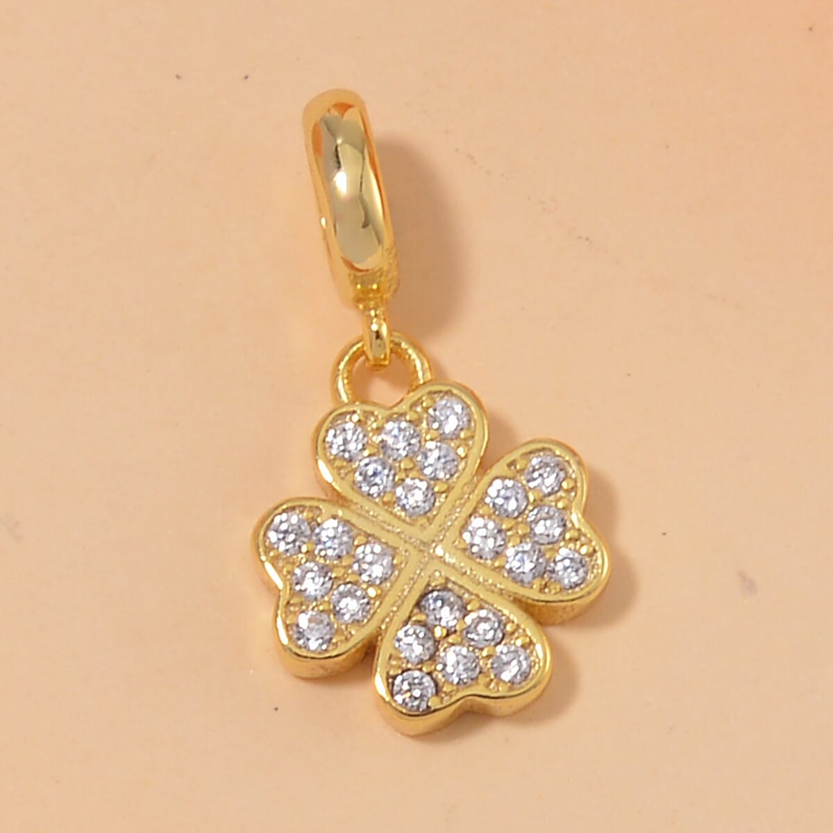 Simulated Diamond Four Leaf Flower Charm in 14K Yellow Gold Over Over Sterling Silver image number 1
