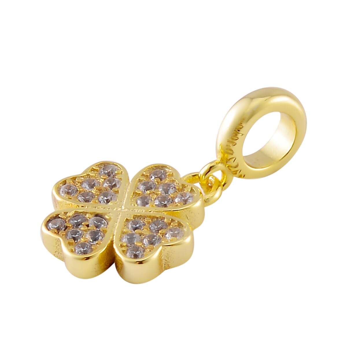 Simulated Diamond Four Leaf Flower Charm in 14K Yellow Gold Over Over Sterling Silver image number 2