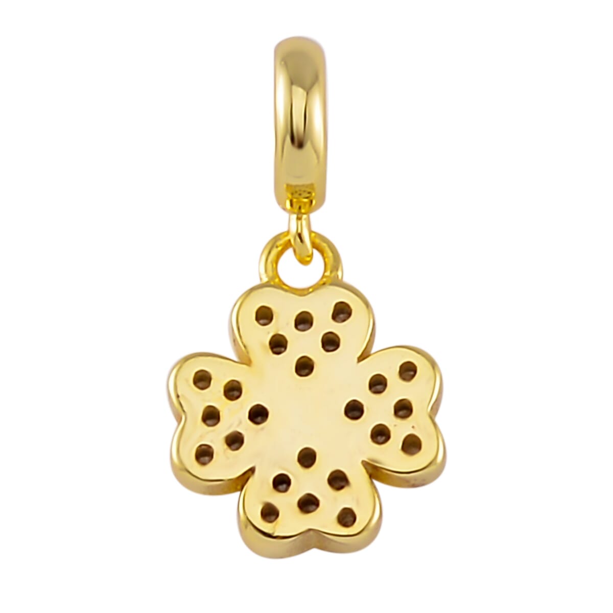 Simulated Diamond Four Leaf Flower Charm in 14K Yellow Gold Over Over Sterling Silver image number 3