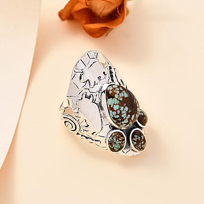 Artisan Crafted Blue Horizon Turquoise 5.10 ctw Kokopelli Ring in Sterling Silver (Size 10.0)