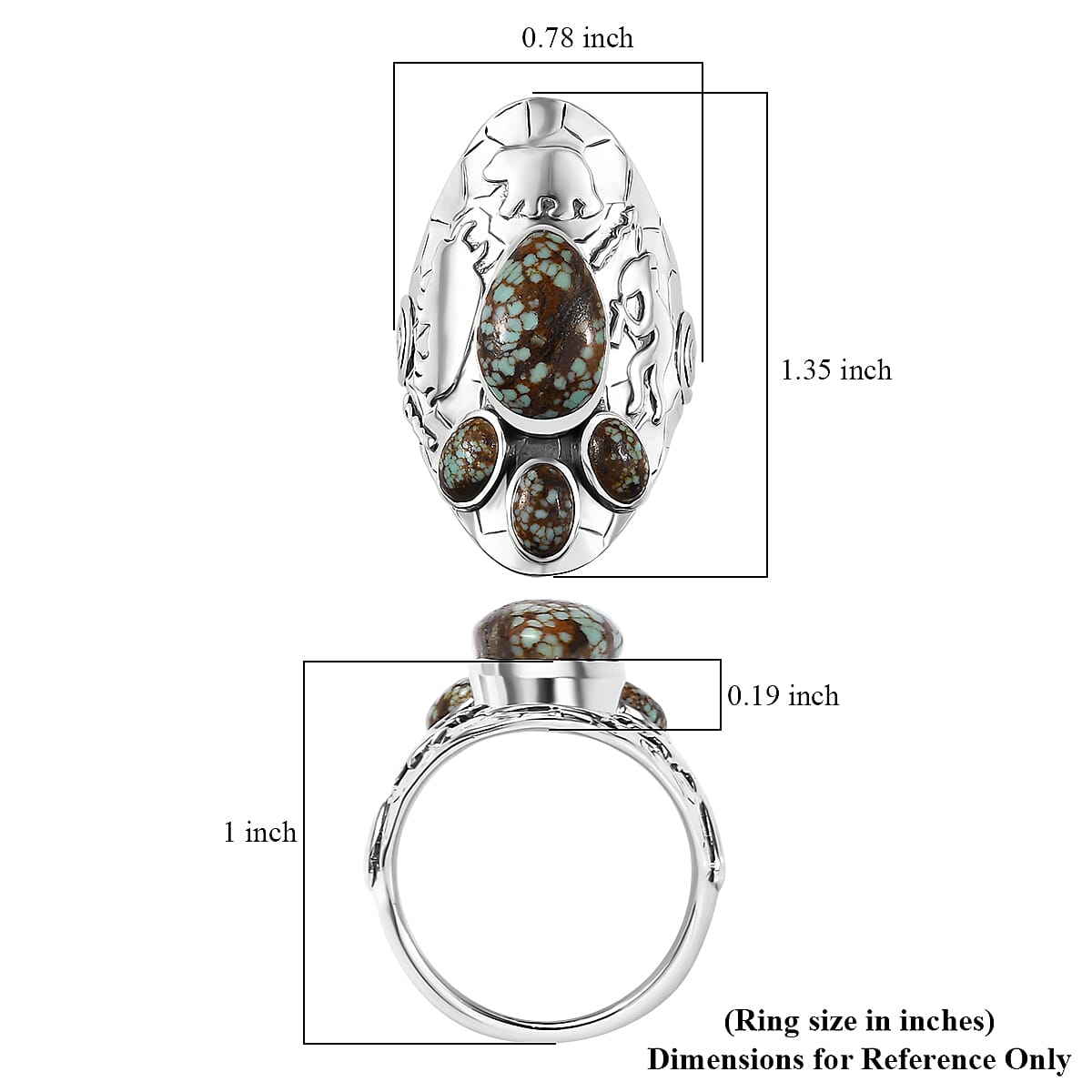 D'Joy Artisan Crafted Blue Horizon Turquoise 5.10 ctw Kokopelli Ring in Sterling Silver (Size 9.0) image number 5