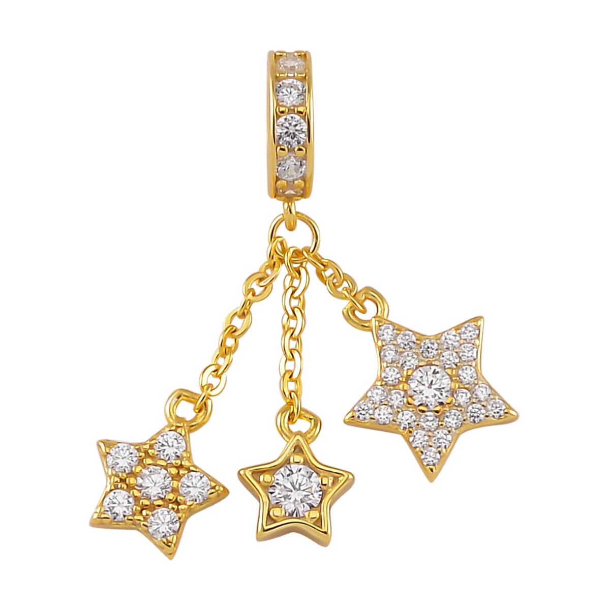 Simulated Diamond Three Stars Charm in 14K Yellow Gold Over Over Sterling Silver image number 0