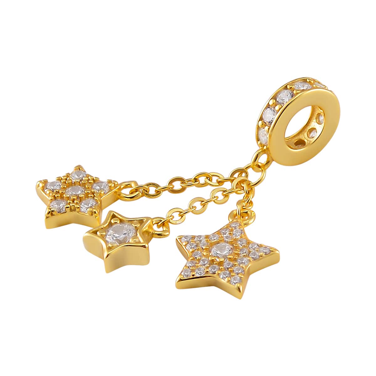 Simulated Diamond Three Stars Charm in 14K Yellow Gold Over Over Sterling Silver image number 2