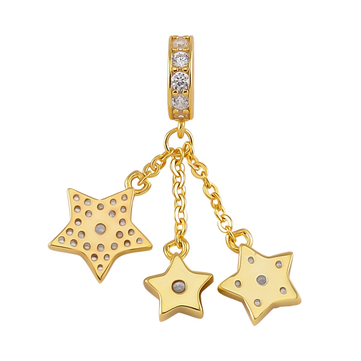 Simulated Diamond Three Stars Charm in 14K Yellow Gold Over Over Sterling Silver image number 3