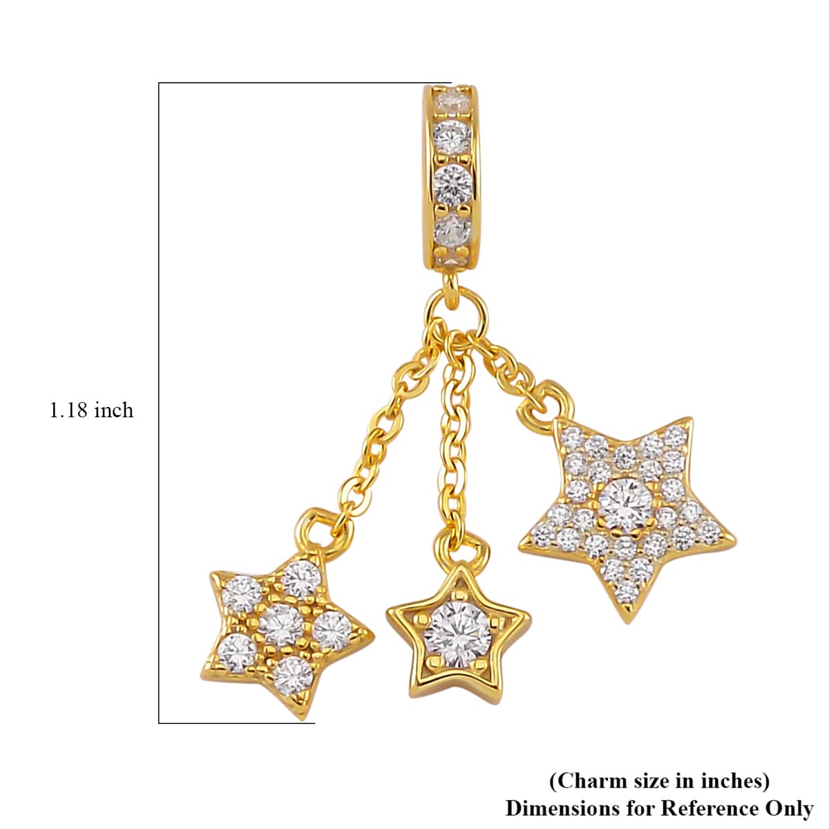 Simulated Diamond Three Stars Charm in 14K Yellow Gold Over Over Sterling Silver image number 4