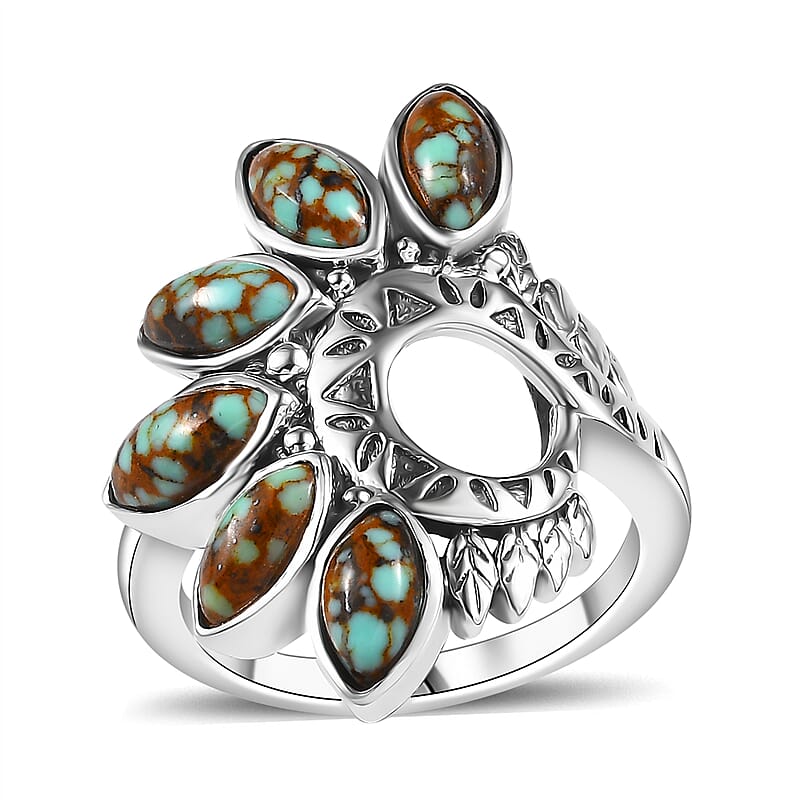 Artisan Crafted Blue Horizon Turquoise 2.40 ctw Leaf Ring in Sterling Silver (Size 10.0)