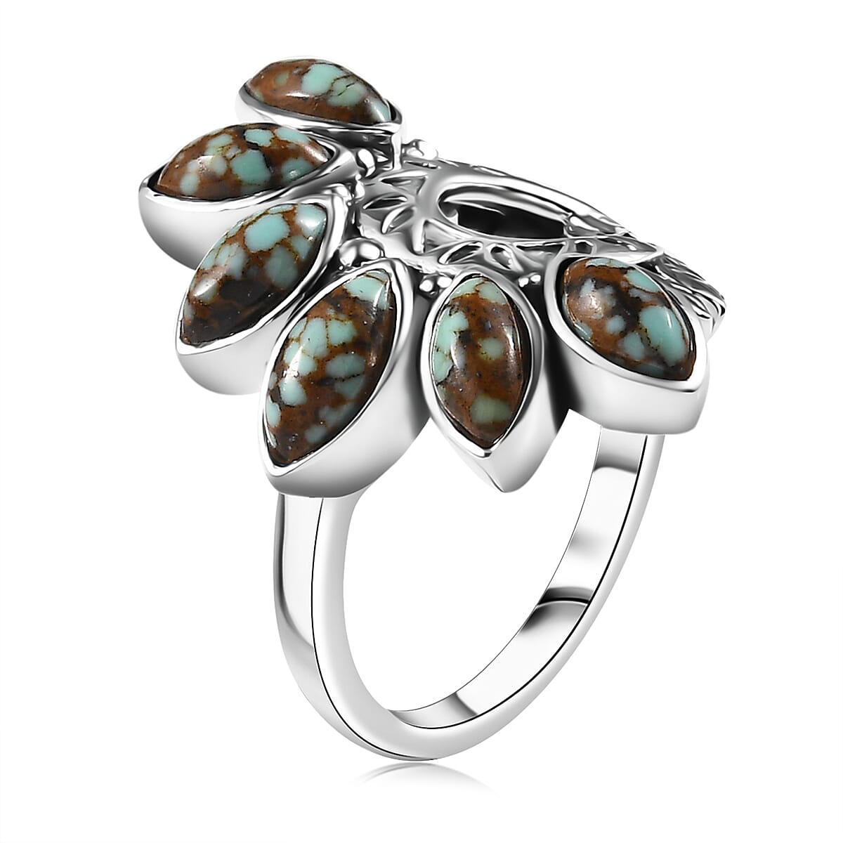 Artisan Crafted Blue Horizon Turquoise 2.40 ctw Leaf Ring in Sterling Silver (Size 10.0)