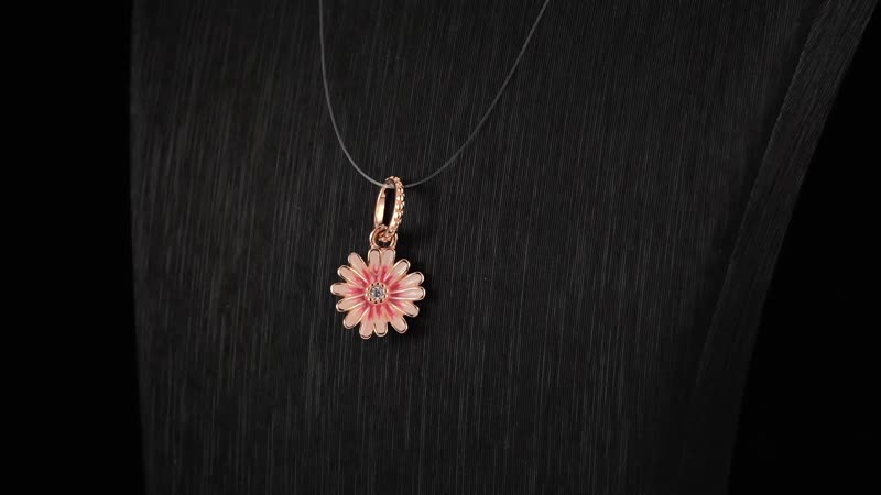 Simulated Diamond, Enameled Chrysanthemum Charm in 14K YG Over Sterling Silver